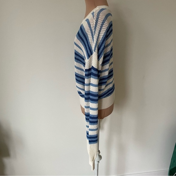 Solid & Striped Marina Blue Stripe Open Weave Knit The Tobi Crewneck Sweater XS - Picture 5 of 11